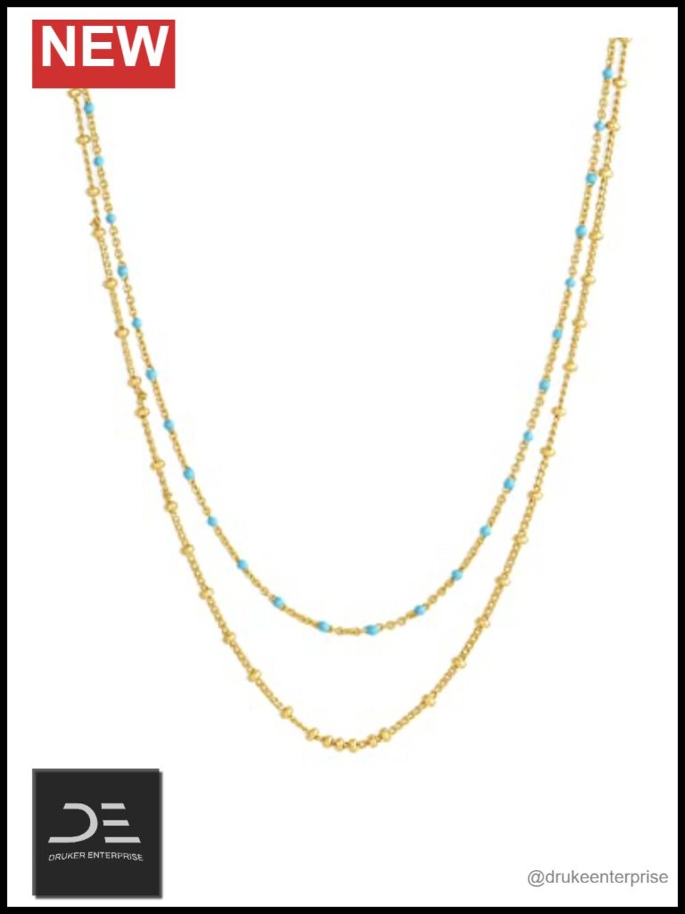18k Gold Plated Layering Chain Necklace with Turquoise Enamel Accents